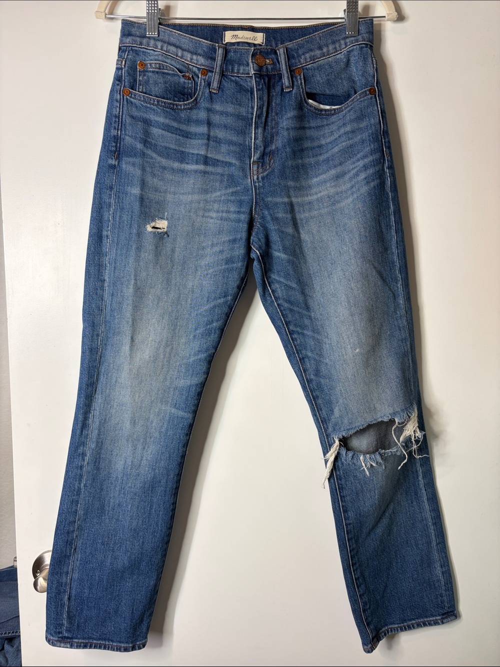 Madewell Straight Crop Distressed Jeans Roger Wash F2816 size 27